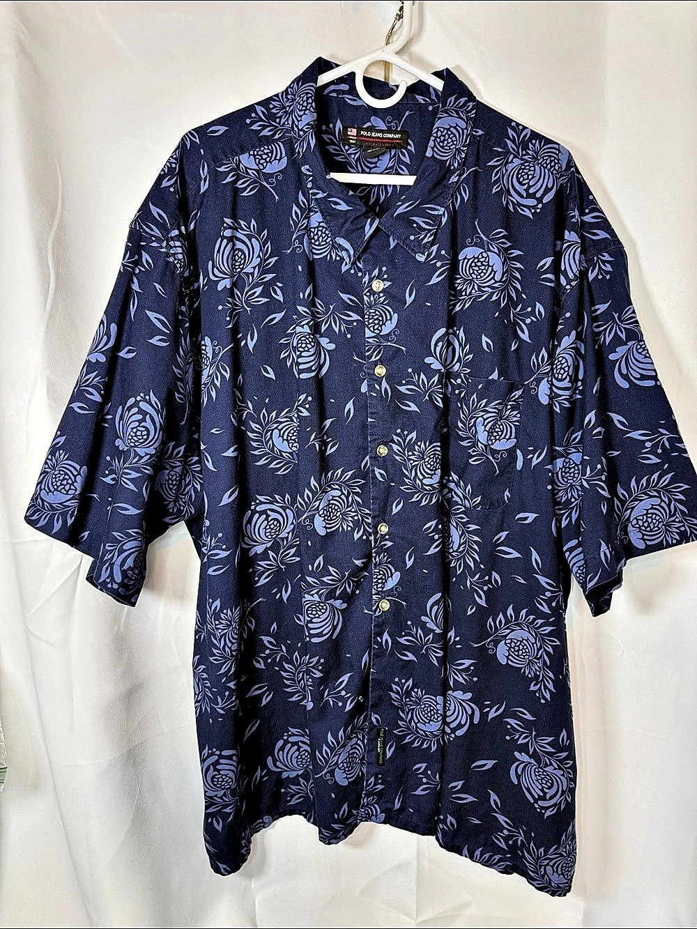 Polo Jeans Co.Floral Button-Up 100% cotton Shirt Blue & Purple  size 4XL